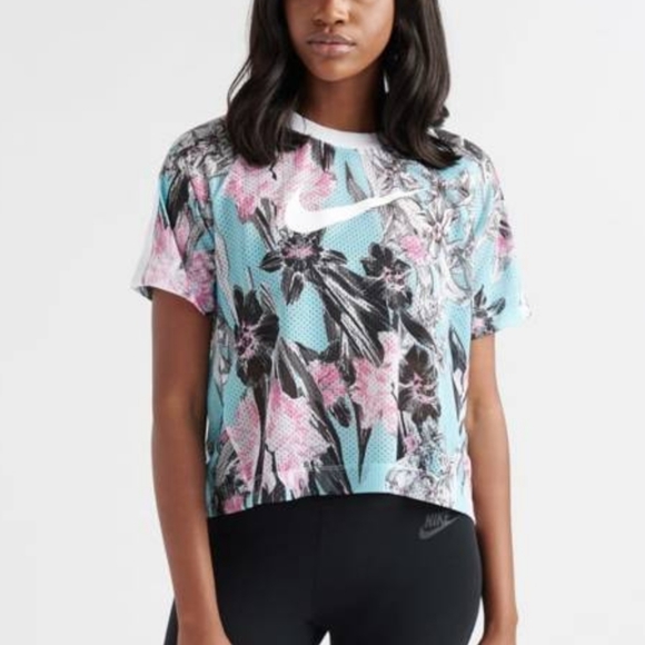 pink floral mesh top